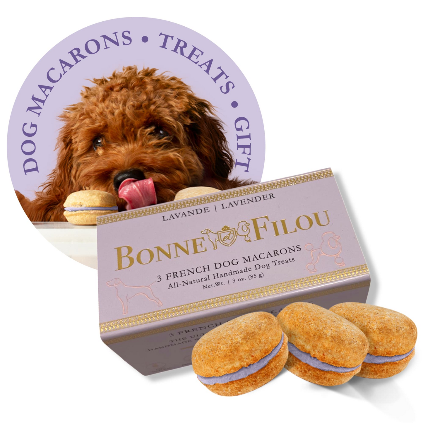 Premium Dog Macarons - Box of 3 Gourmet Treats for Dogs | All-Natural Ingredients