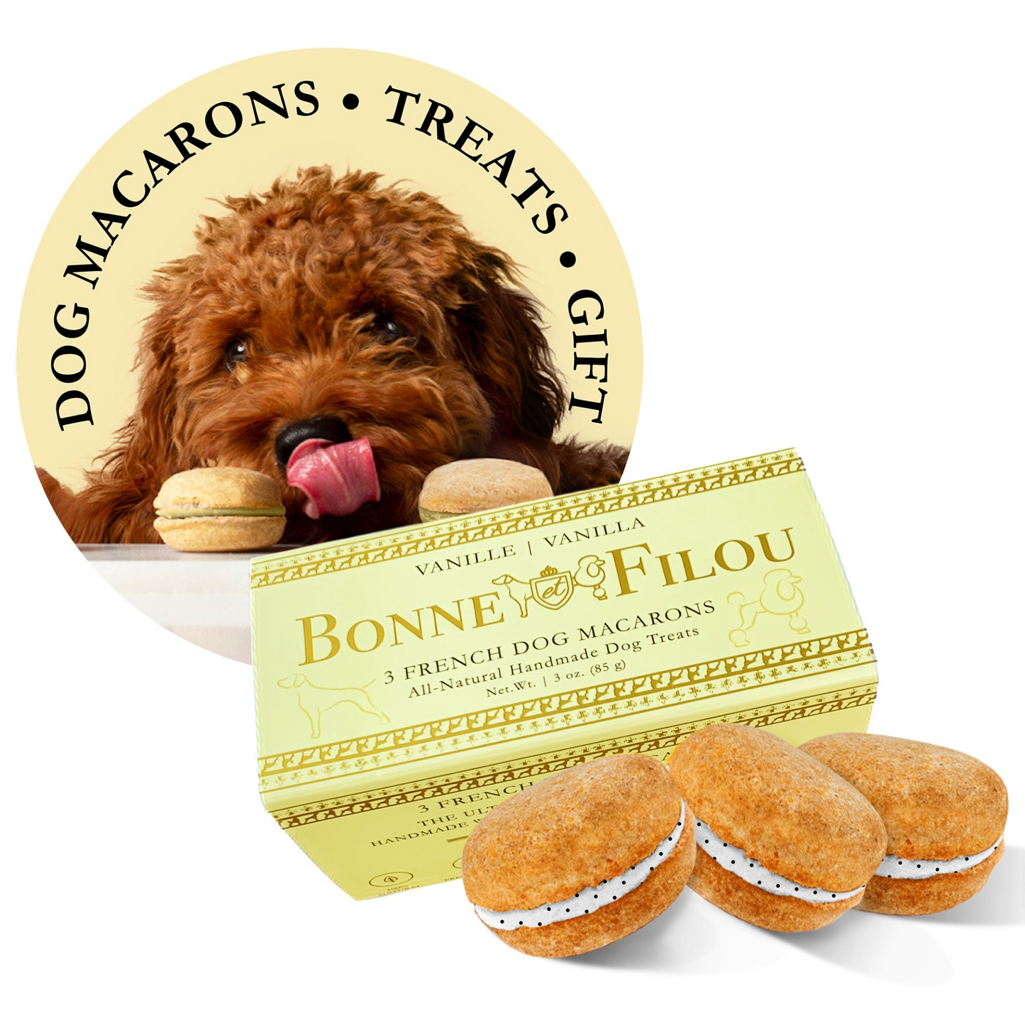 Premium Dog Macarons - Box of 3 Gourmet Treats for Dogs | All-Natural Ingredients