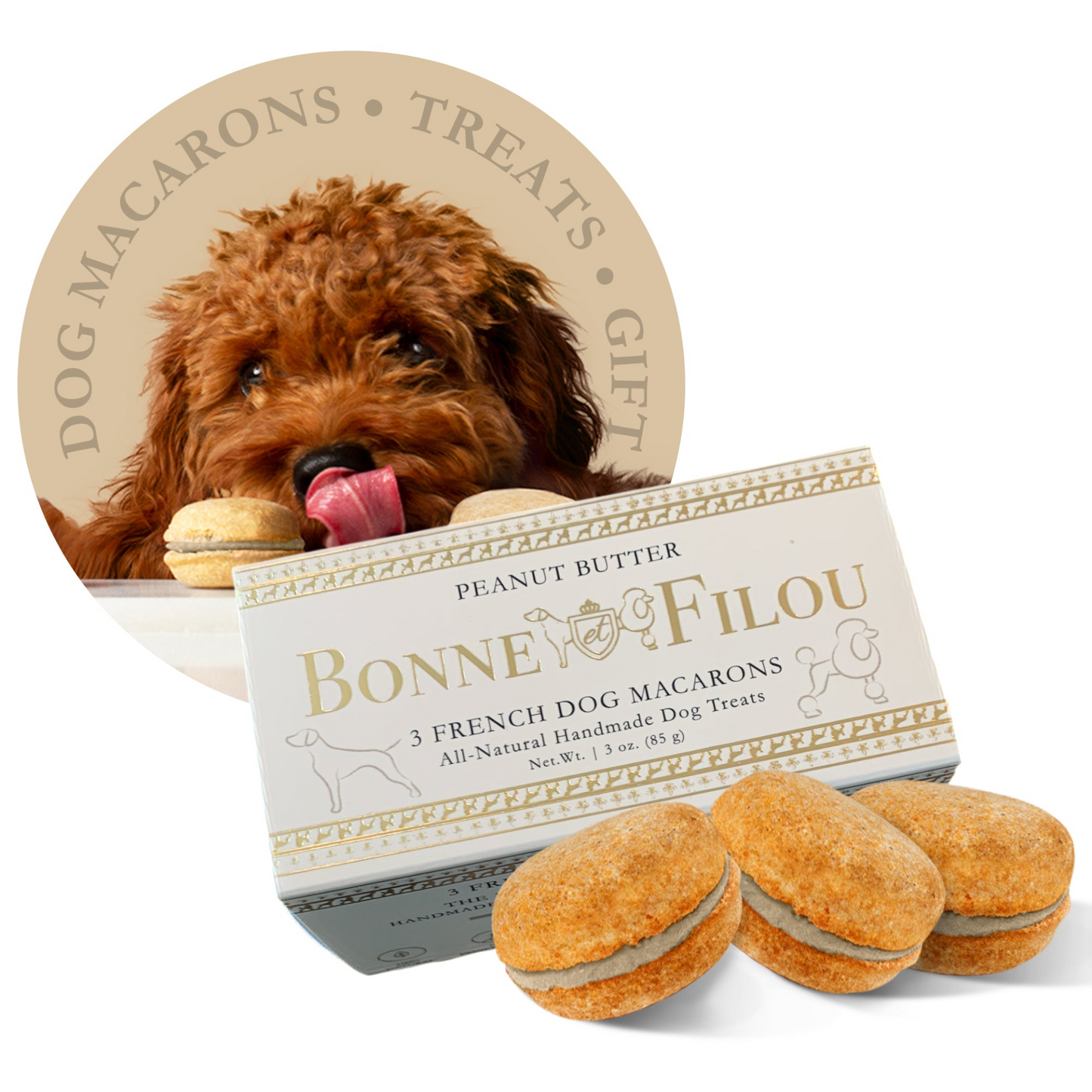 Premium Dog Macarons - Box of 3 Gourmet Treats for Dogs | All-Natural Ingredients