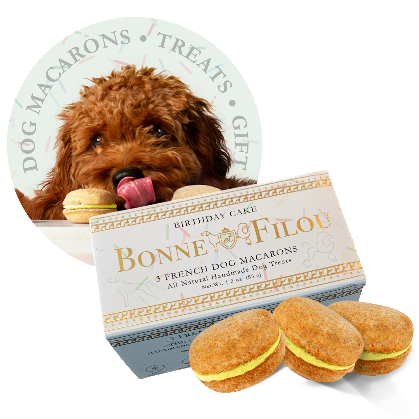 Premium Dog Macarons - Box of 3 Gourmet Treats for Dogs | All-Natural Ingredients