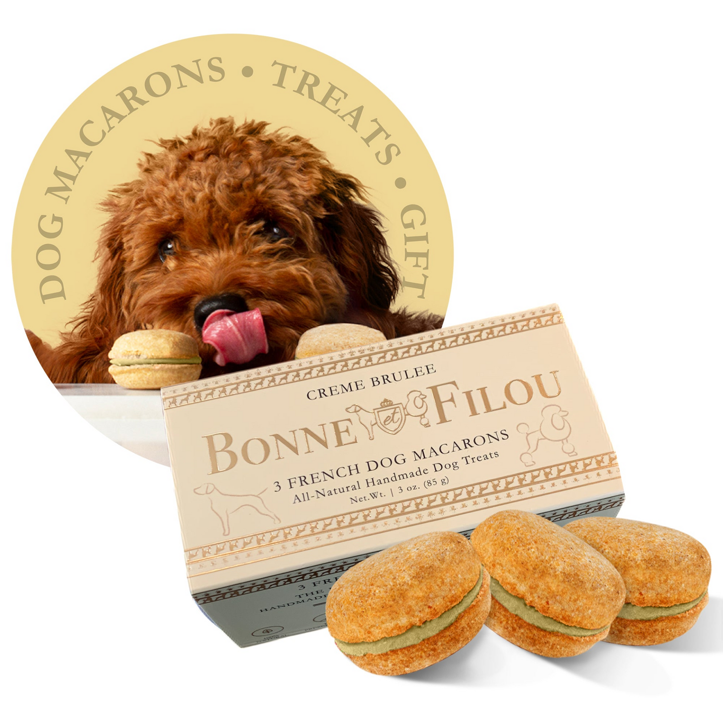 Premium Dog Macarons - Box of 3 Gourmet Treats for Dogs | All-Natural Ingredients