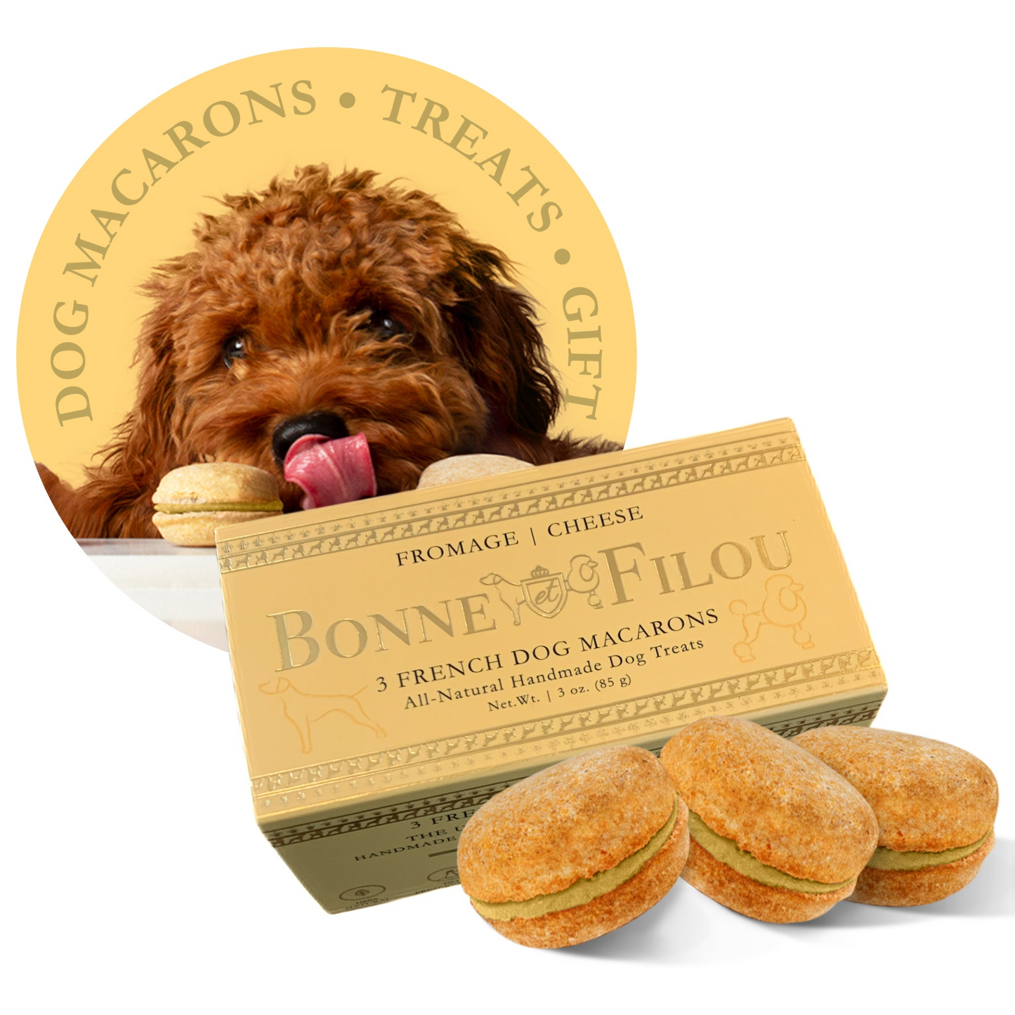 Premium Dog Macarons - Box of 3 Gourmet Treats for Dogs | All-Natural Ingredients