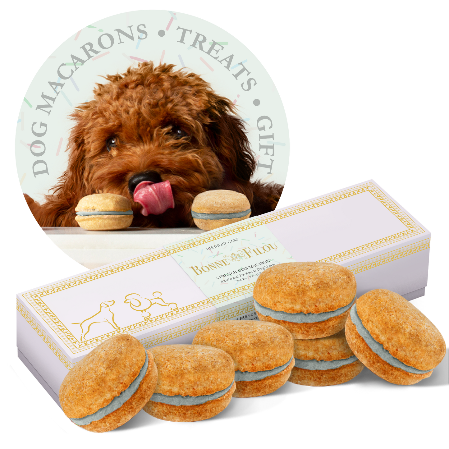 Premium Dog Macarons (Box of 6) - All Natural, Handmade Treats