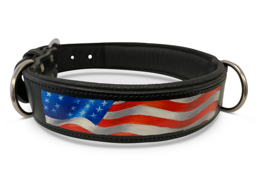 Stars & Stripes - Hand-Painted Argentinean Leather Dog Collar