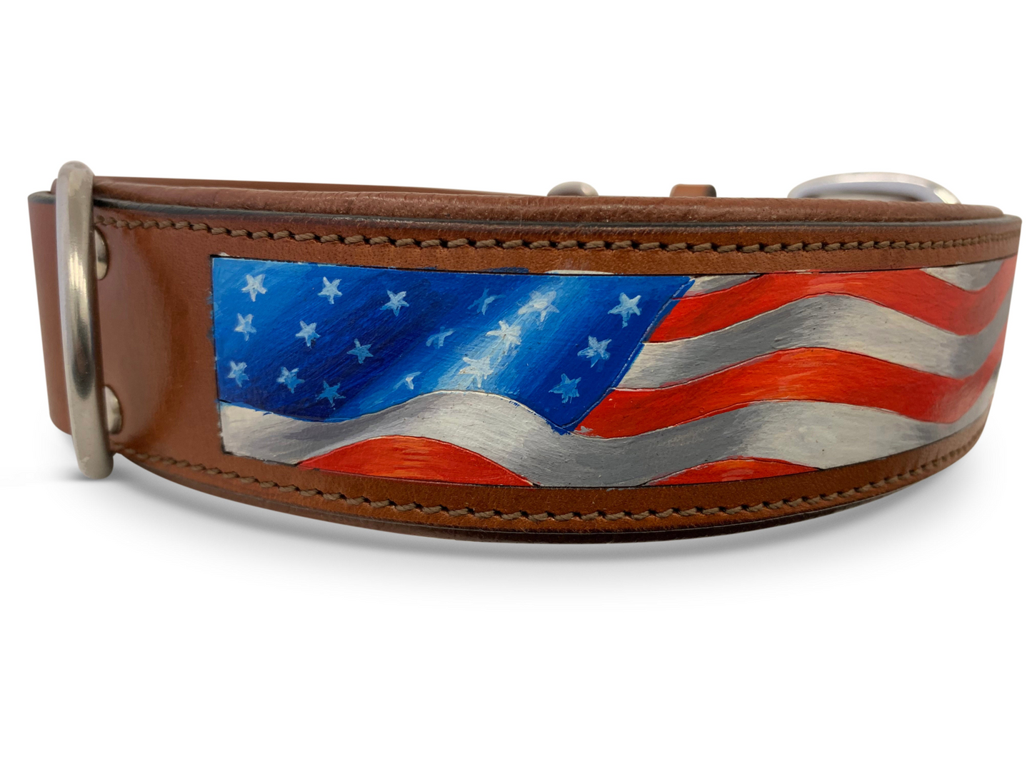 Stars & Stripes - Hand-Painted Argentinean Leather Dog Collar