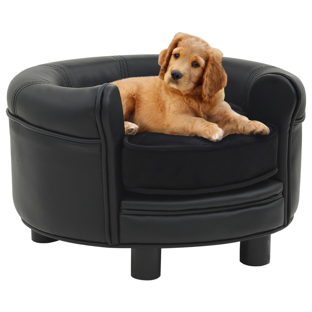 vidaXL Black Plush & Faux Leather Dog Sofa - 18.9" x 18.9" x 12.6" - Comfortable Pet Lounge