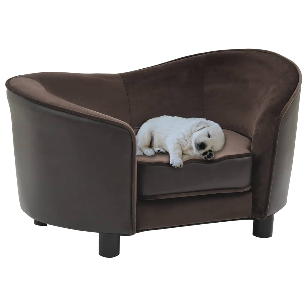 vidaXL Dog Sofa Brown 27.2"x19.3"x15.7" Plush and Faux Leather - Perfect Pet Furniture