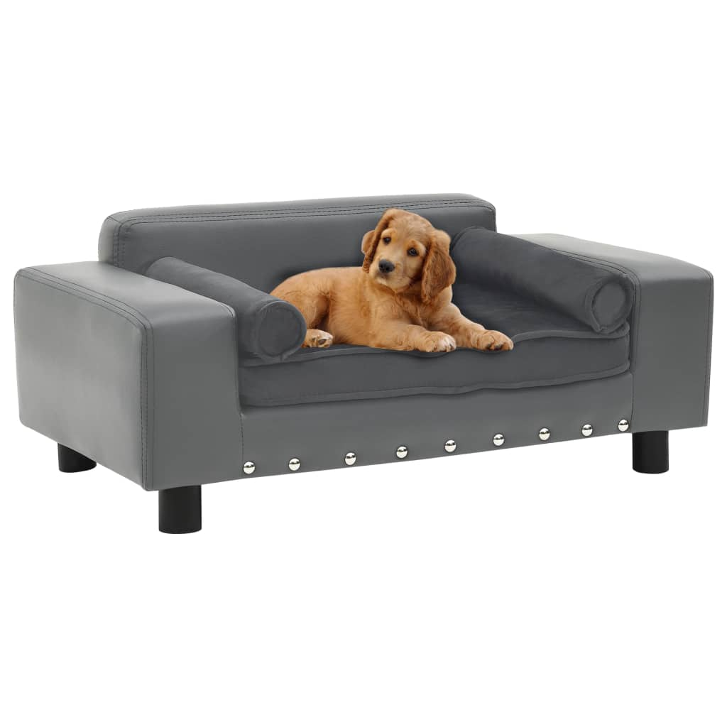 vidaXL Dog Sofa Gray 31.9"x16.9"x12.2" Plush and Faux Leather - Stylish & Comfortable Pet Furniture