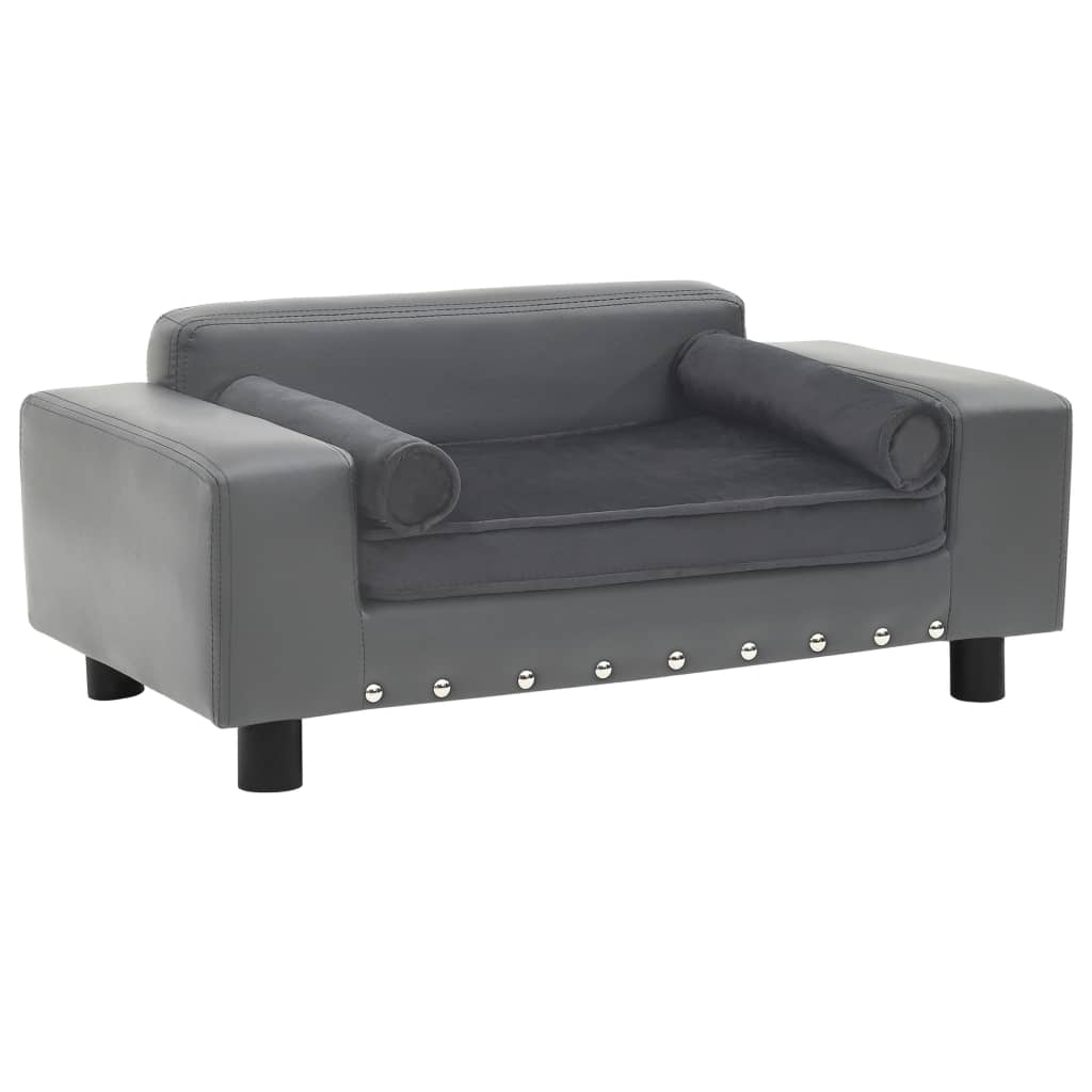 vidaXL Dog Sofa Gray 31.9"x16.9"x12.2" Plush and Faux Leather - Stylish & Comfortable Pet Furniture