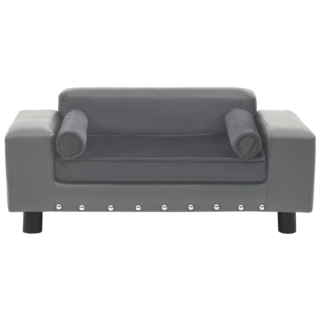 vidaXL Dog Sofa Gray 31.9"x16.9"x12.2" Plush and Faux Leather - Stylish & Comfortable Pet Furniture