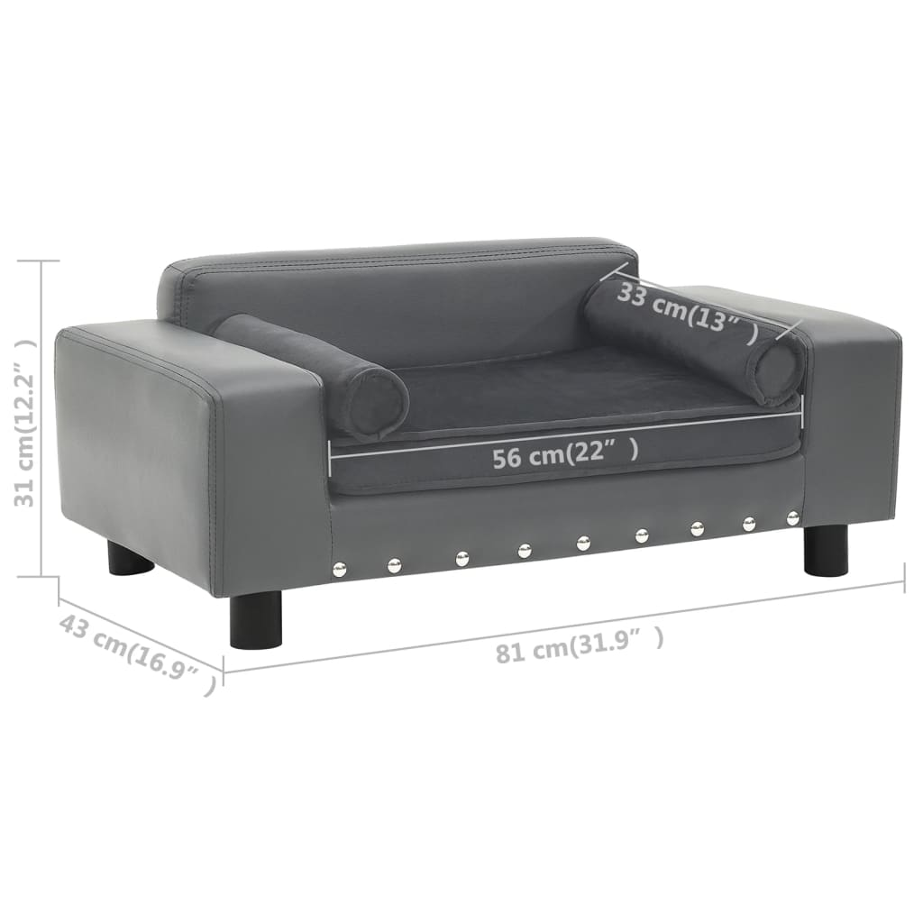 vidaXL Dog Sofa Gray 31.9"x16.9"x12.2" Plush and Faux Leather - Stylish & Comfortable Pet Furniture