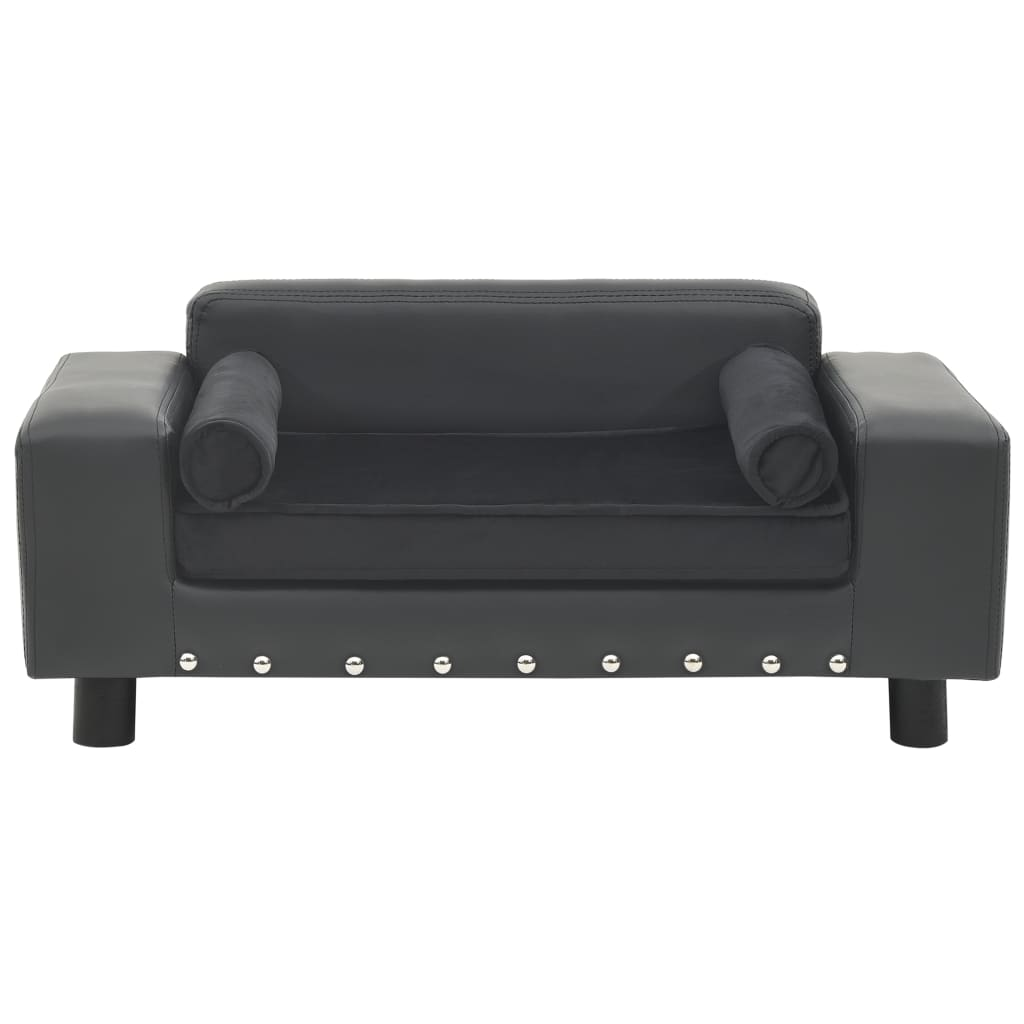 vidaXL Dog Sofa Dark Gray 31.9"x16.9"x12.2" | Plush & Faux Leather Pet Sofa