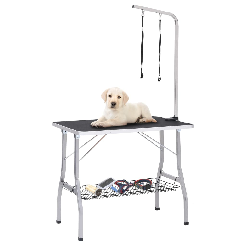 vidaXL Adjustable Dog Grooming Table with 2 Loops and Basket - Stable and Foldable