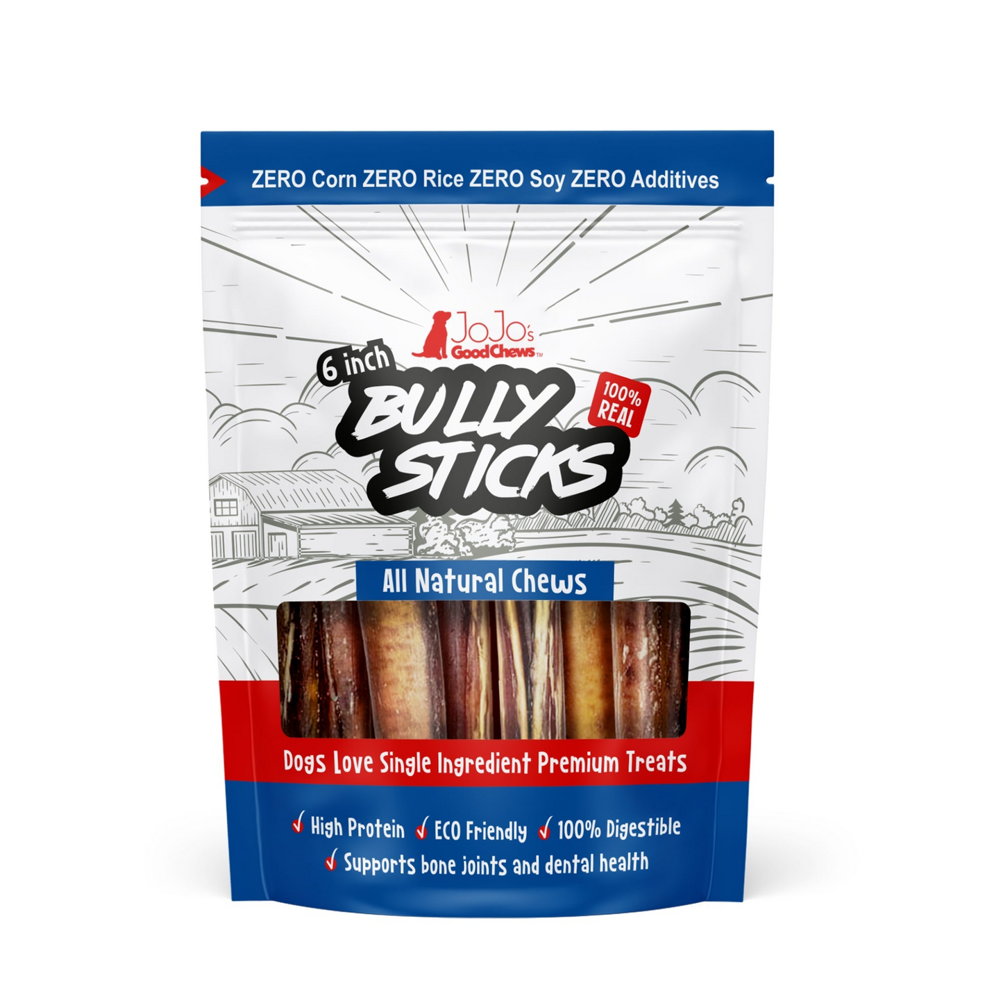 All-Natural Beef Bully Stick Dog Treats, Premium Snack, High Protein & Long-Lasting Chews – 6" Thick (3-Pack)