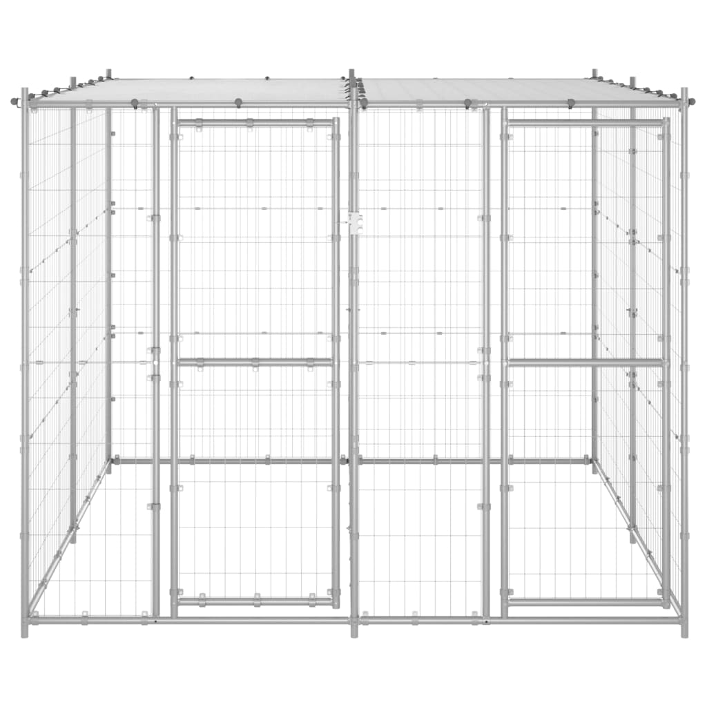 vidaXL Outdoor Dog Kennel with Roof - Galvanized Steel, Secure & Spacious, 52.1 ft²