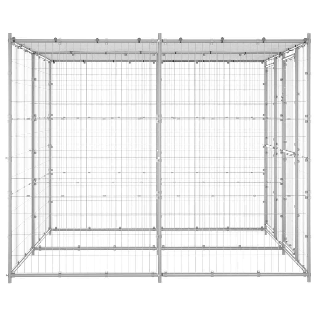 vidaXL Outdoor Dog Kennel with Roof - Galvanized Steel, Secure & Spacious, 52.1 ft²