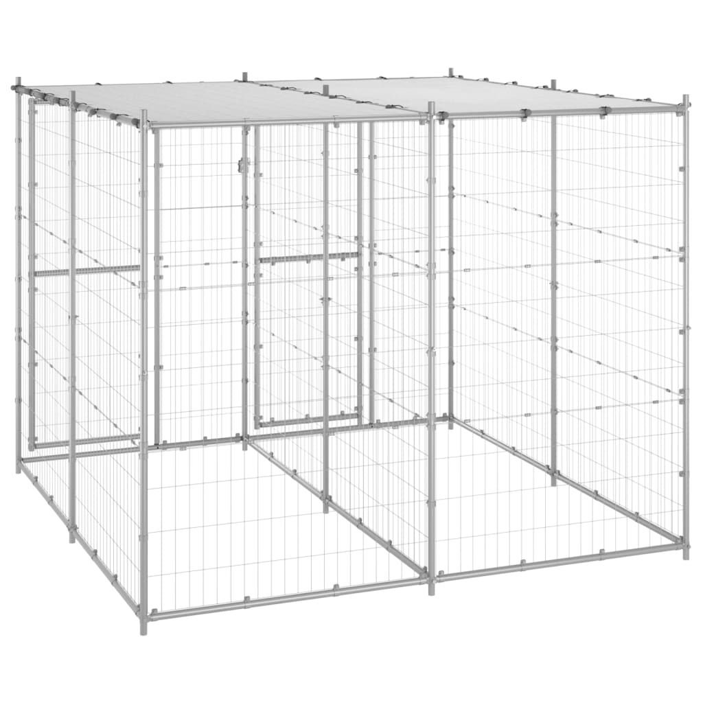 vidaXL Outdoor Dog Kennel with Roof - Galvanized Steel, Secure & Spacious, 52.1 ft²