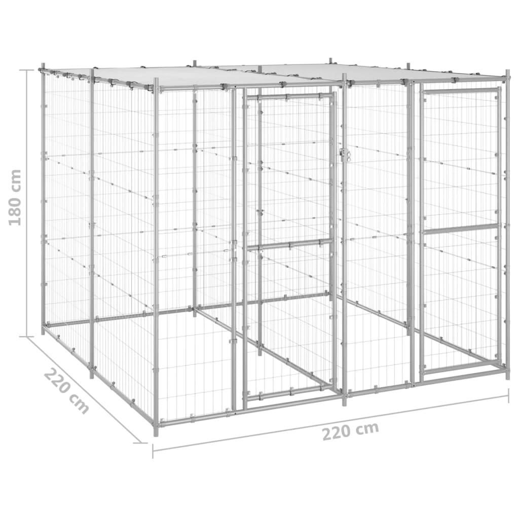 vidaXL Outdoor Dog Kennel with Roof - Galvanized Steel, Secure & Spacious, 52.1 ft²