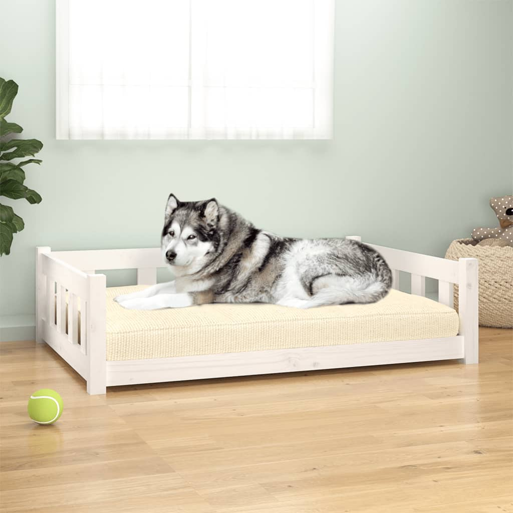 vidaXL Solid Wood Pine Dog Bed - White 41.5"x29.7"x11" - Comfortable & Stylish Pet Furniture