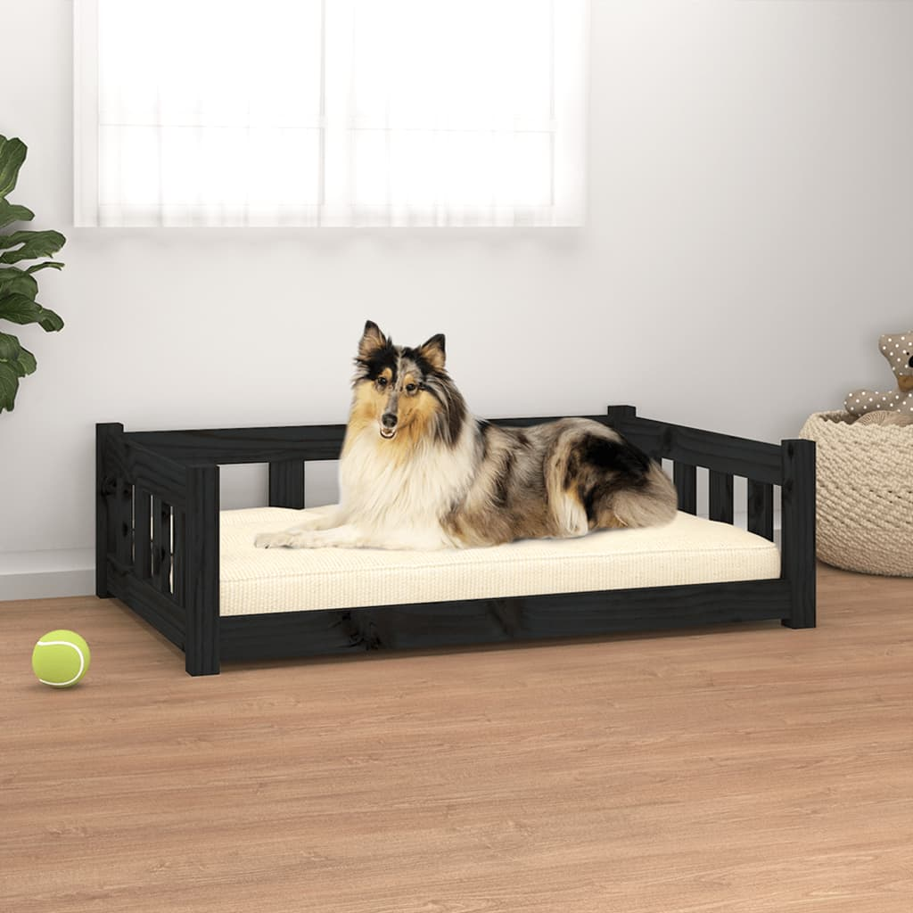 vidaXL Solid Wood Pine Dog Bed in Black - 37.6"x25.8"x11" | Stylish & Comfortable Pet Furniture