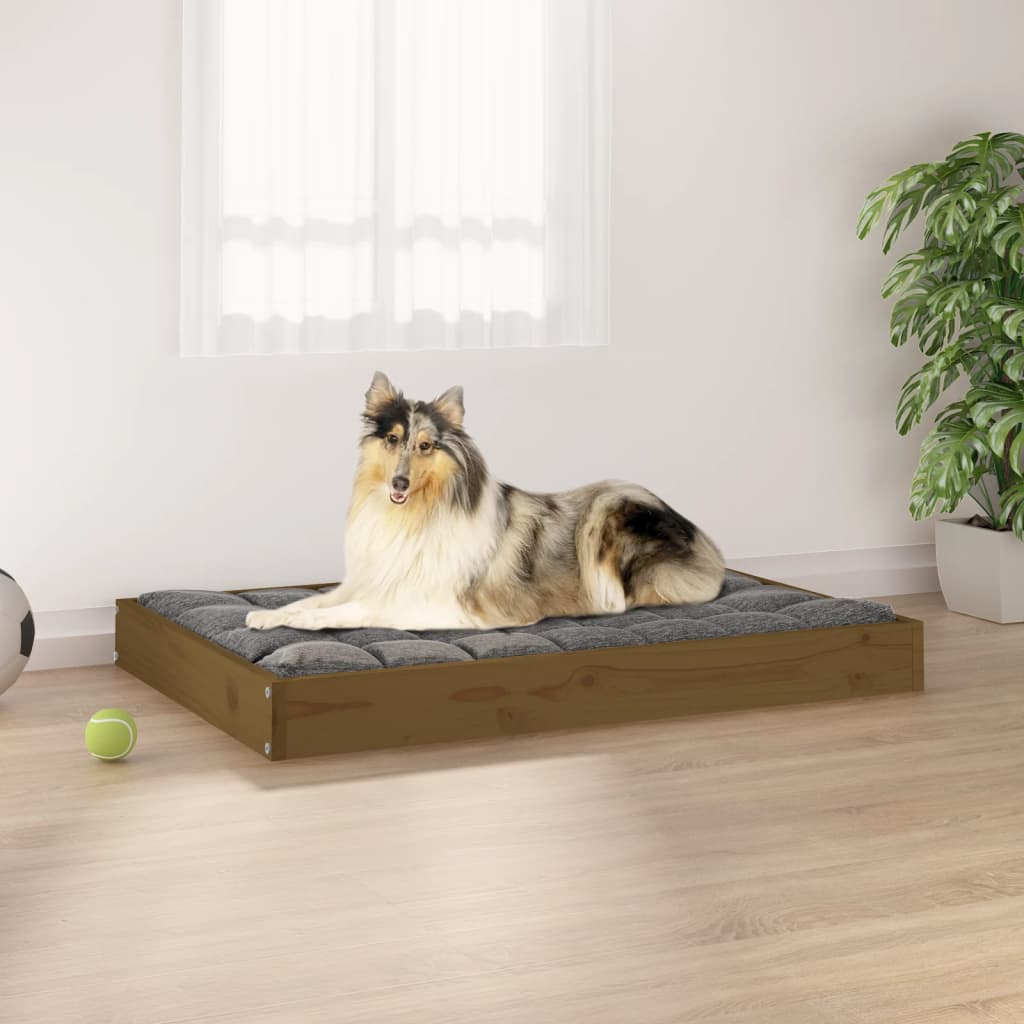 vidaXL Wooden Dog Bed in Honey Brown - Solid Pine Wood, 36"x25.2"x3.5"