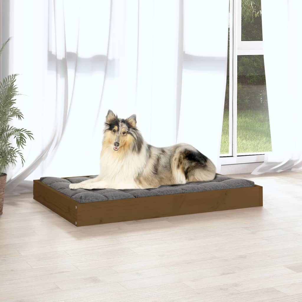 vidaXL Wooden Dog Bed in Honey Brown - Solid Pine Wood, 36"x25.2"x3.5"