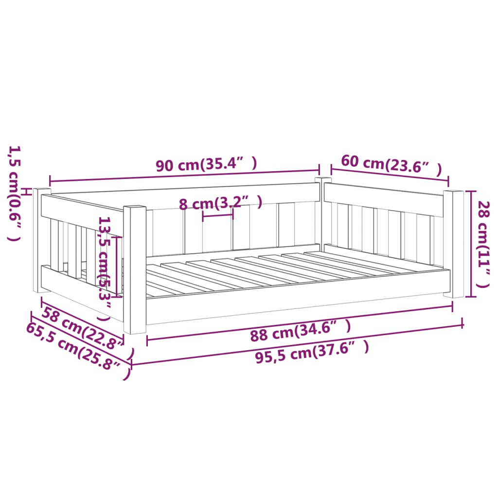 vidaXL Dog Bed White 37.6"x25.8"x11" - Solid Wood Pine - Stylish & Comfortable