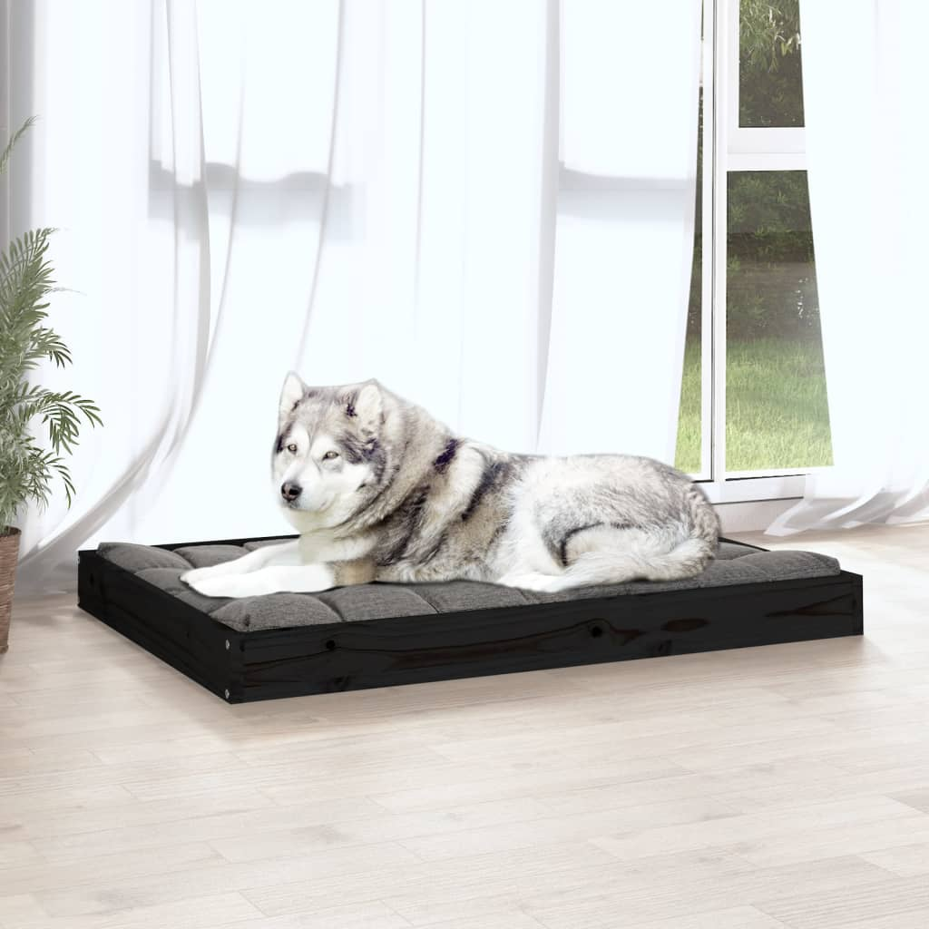 vidaXL Wooden Dog Bed - Premium Solid Pine Wood, Black, 40" x 29.1" x 3.5" - Comfortable & Stylish