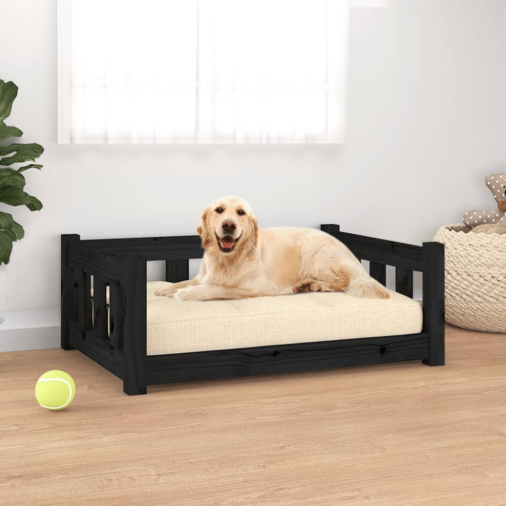 vidaXL Dog Bed Black 29.7"x21.9"x11" Solid Wood Pine - Comfortable and Stylish