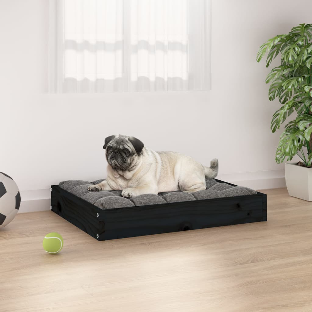 vidaXL Black Dog Bed 24.2"x19.3"x3.5" - Solid Pine Wood, Sturdy & Stylish