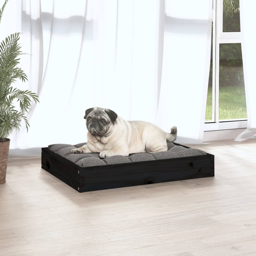 vidaXL Black Dog Bed 24.2"x19.3"x3.5" - Solid Pine Wood, Sturdy & Stylish