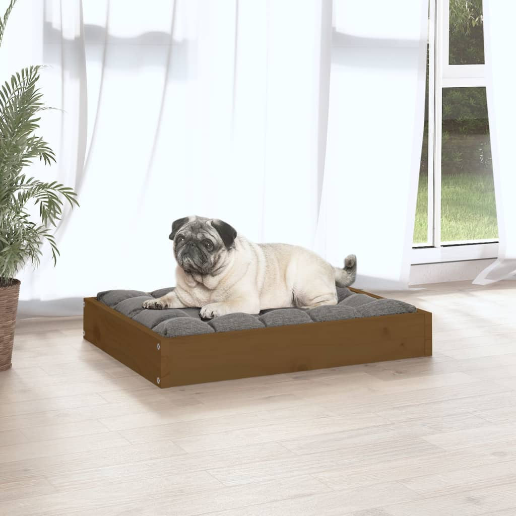 vidaXL Solid Wood Dog Bed - Honey Brown, 24.2"x19.3"x3.5" - Comfortable and Stylish Pet Furniture