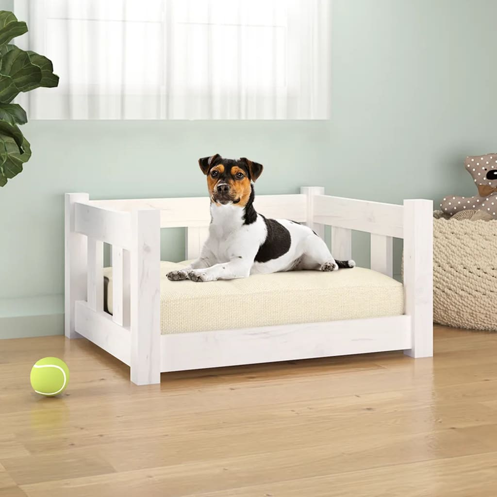 vidaXL Dog Bed White 21.9"x17.9"x11" | Solid Pine Wood Comfortable Pet Furniture