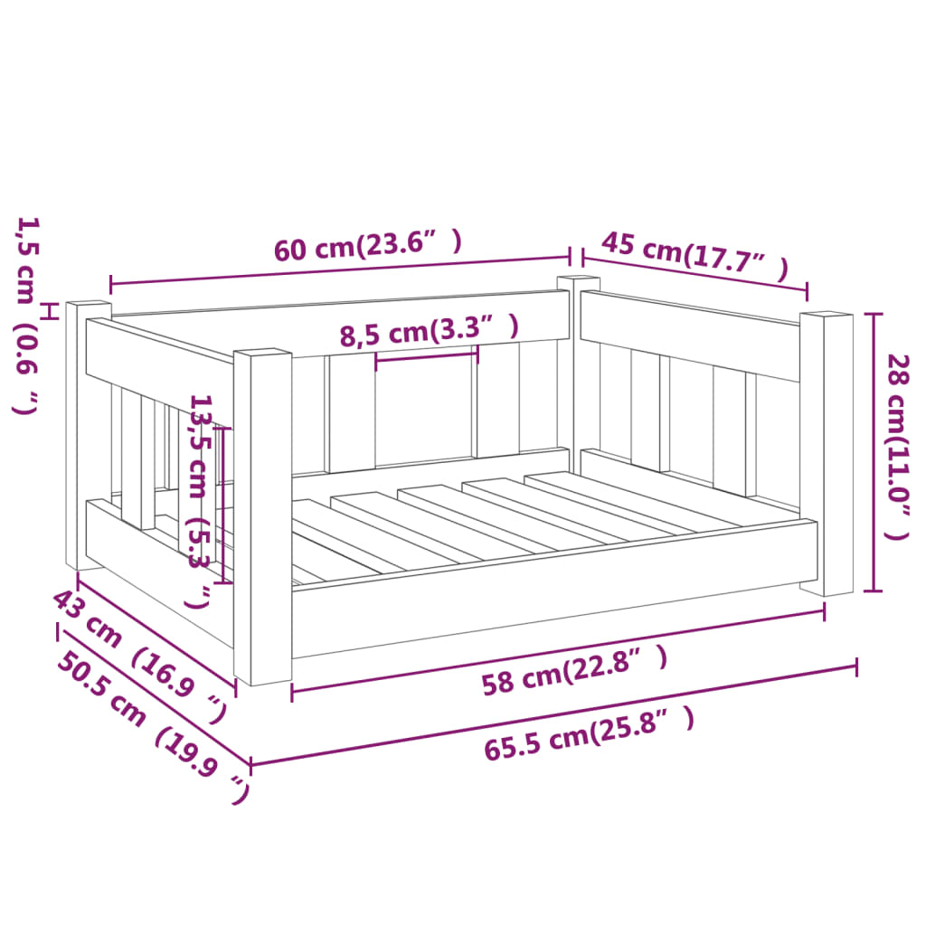 vidaXL Dog Bed White 25.8"x19.9"x11" | Solid Wood Pine Pet Sofa