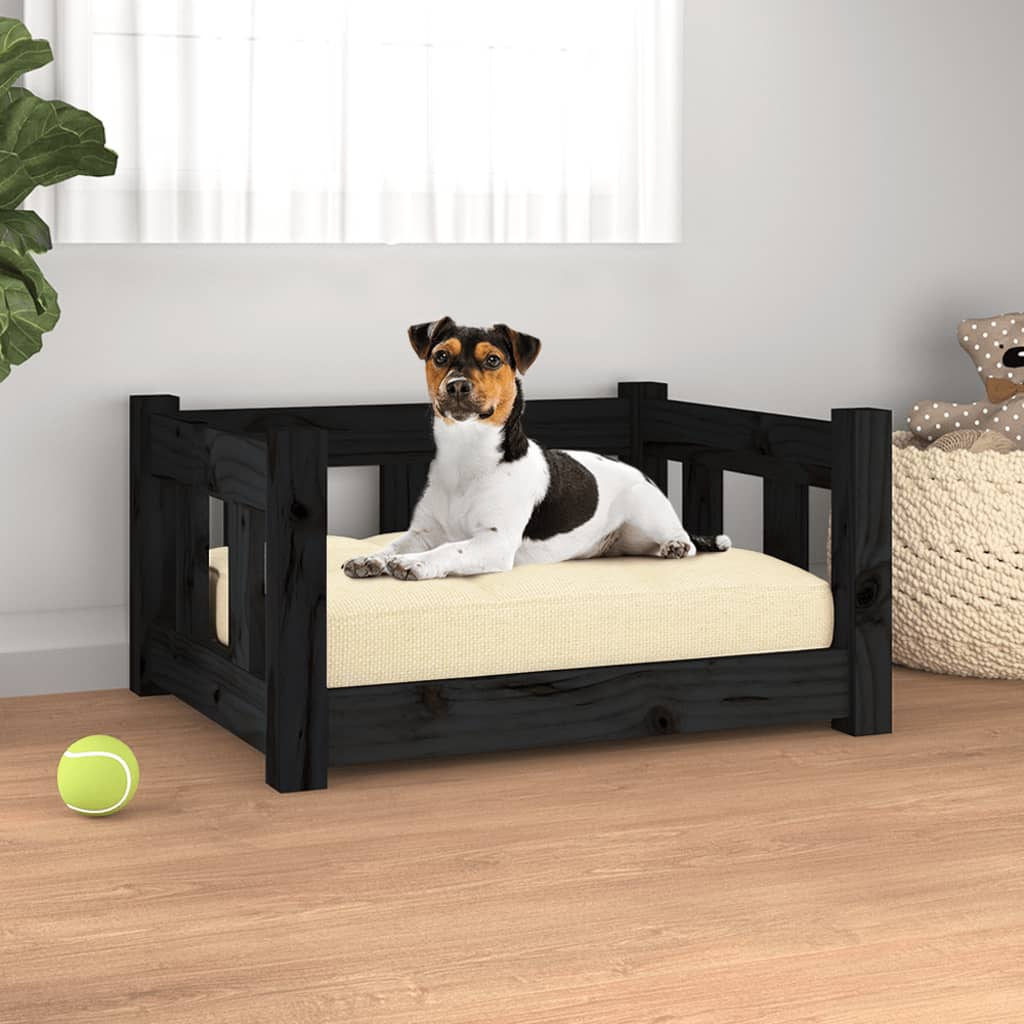 vidaXL Dog Bed Black 21.9"x17.9"x11" Solid Wood Pine - Comfortable & Stylish Pet Furniture