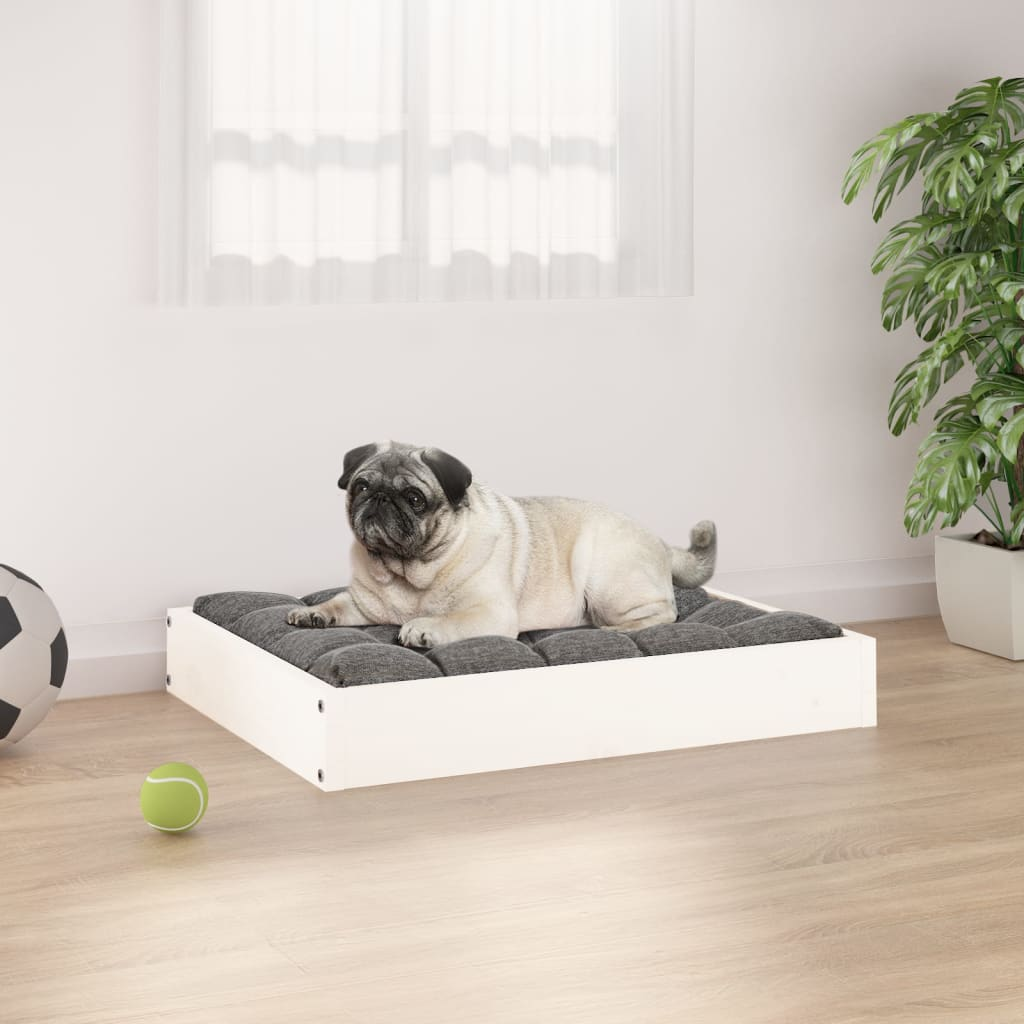 vidaXL Solid Wood Pine Dog Bed - White 24.2"x19.3"x3.5" | Sturdy & Stylish Pet Furniture