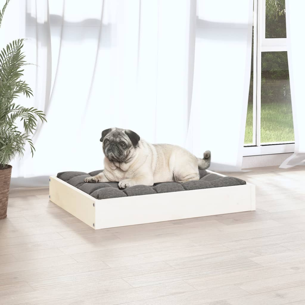 vidaXL Solid Wood Pine Dog Bed - White 24.2"x19.3"x3.5" | Sturdy & Stylish Pet Furniture