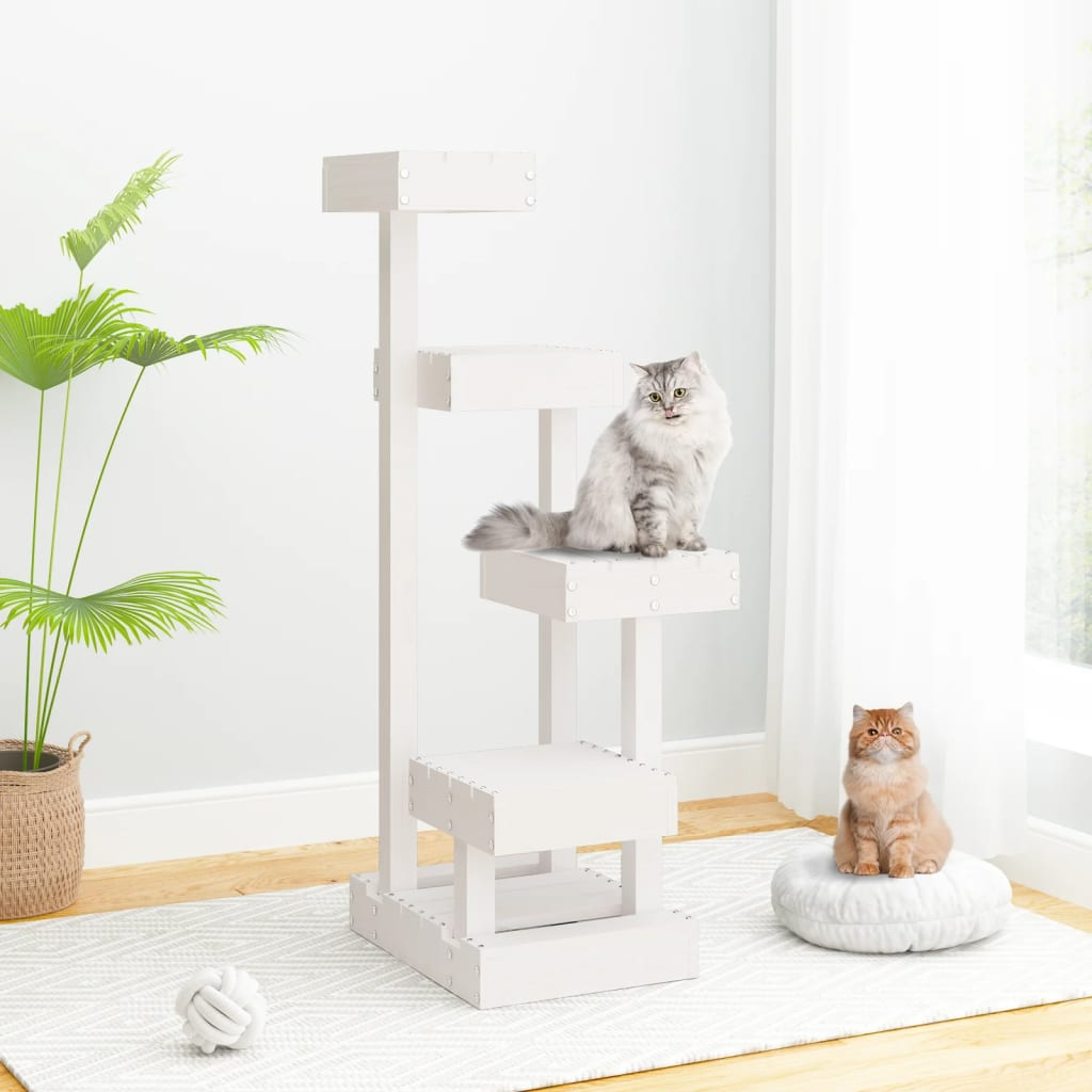 vidaXL White Cat Tree - Solid Pine Wood, Multi-Level 17.9"x19.3"x40.6"