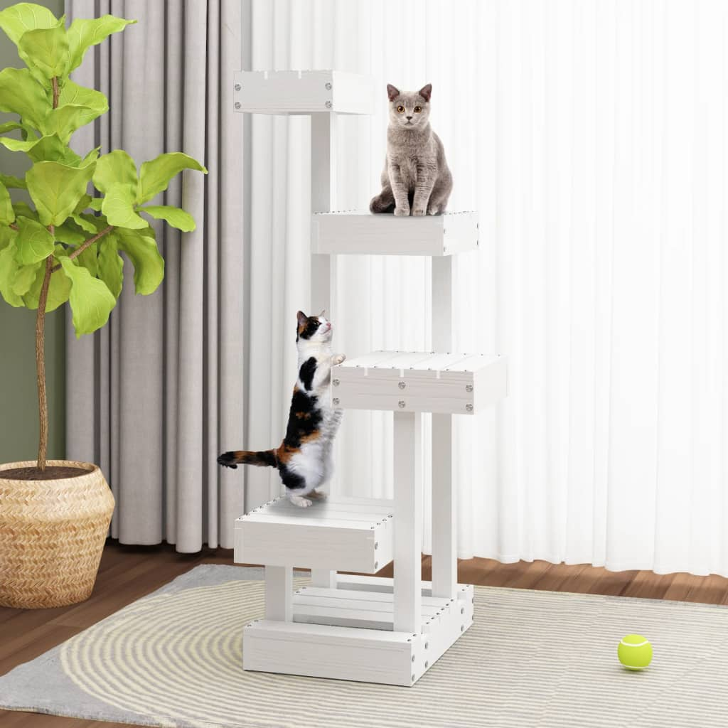 vidaXL White Cat Tree - Solid Pine Wood, Multi-Level 17.9"x19.3"x40.6"