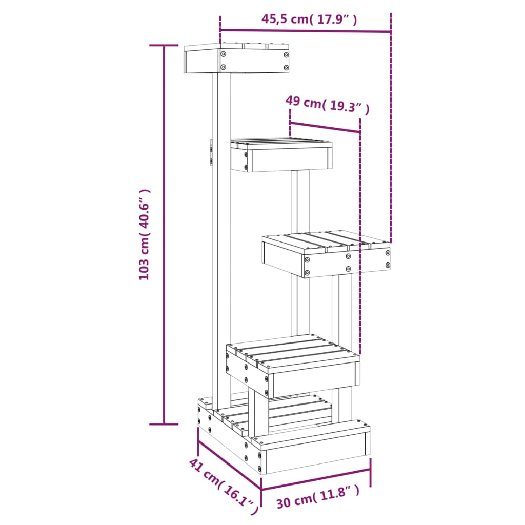 vidaXL White Cat Tree - Solid Pine Wood, Multi-Level 17.9"x19.3"x40.6"