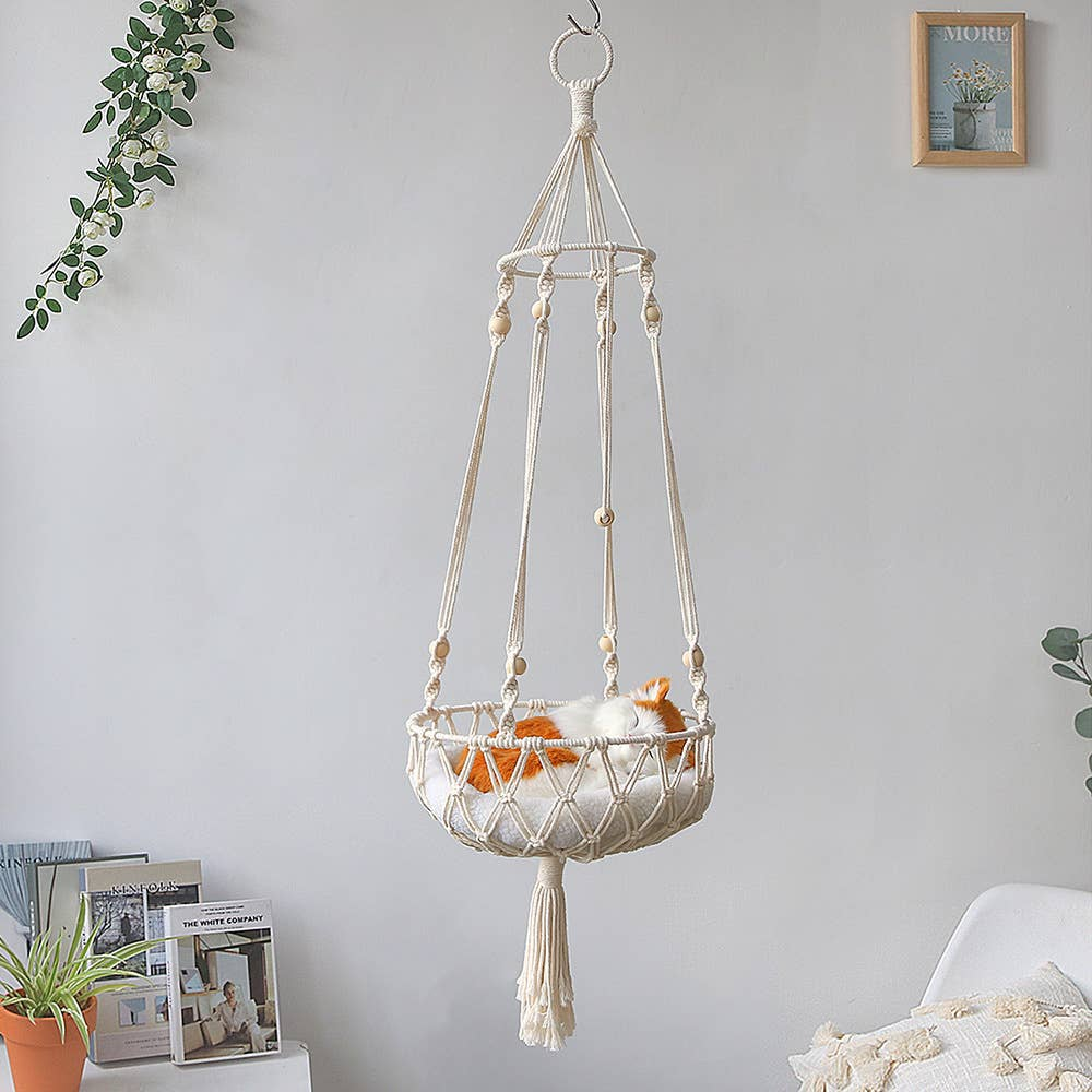 Hanging Macrame Cat Bed - Indoor Cat Swing & Cozy Cat Nest