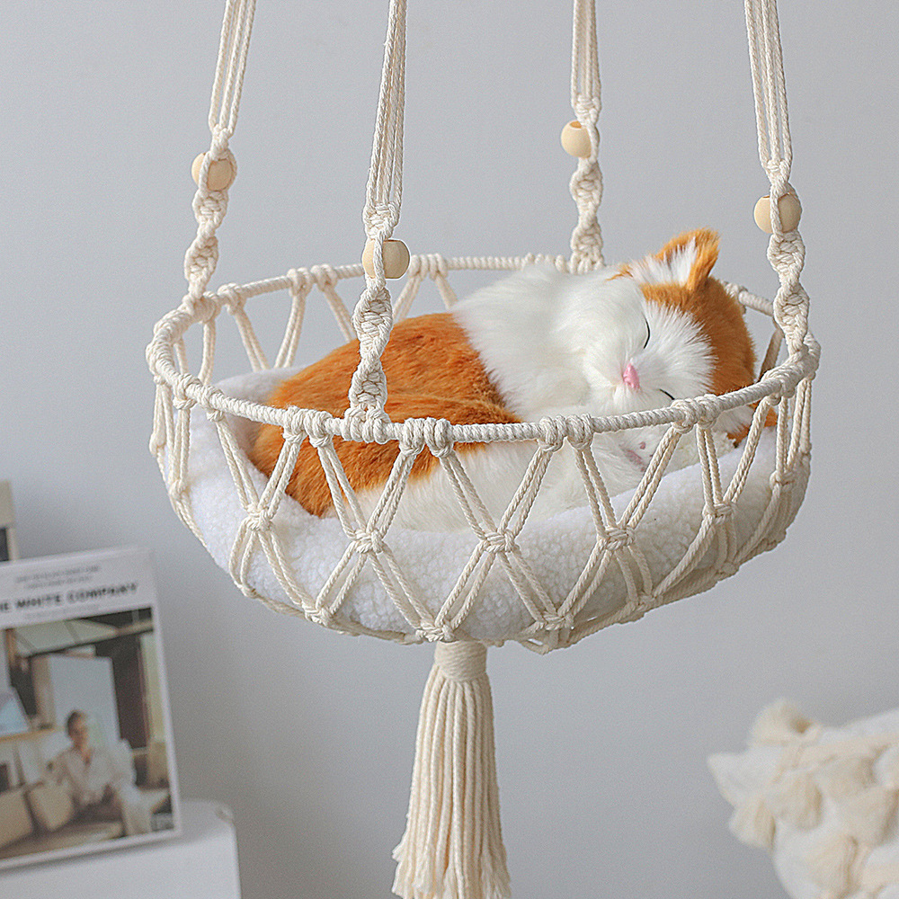 Hanging Macrame Cat Bed - Indoor Cat Swing & Cozy Cat Nest