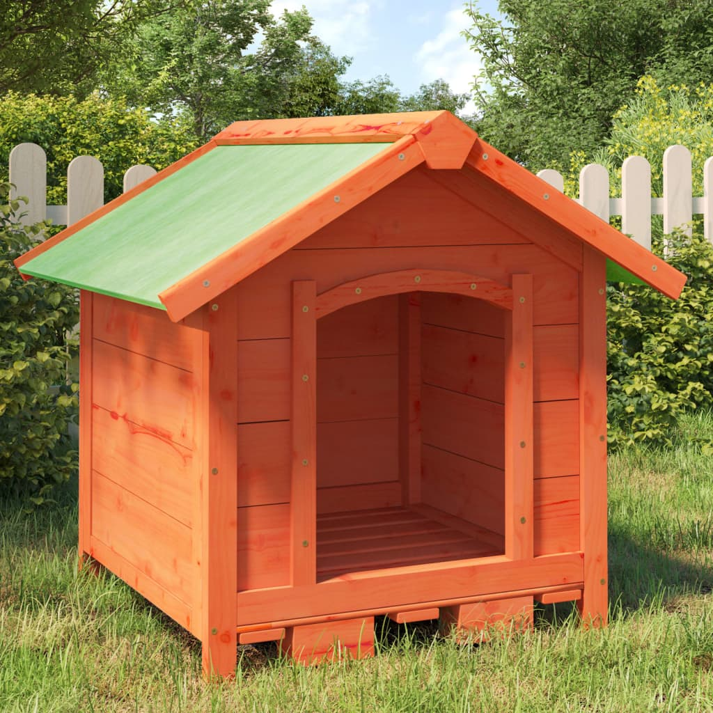 vidaXL Solid Pine Wood Dog Kennel - Brown & Green, 25.6"x25.6"x24.2", Weather-Resistant Roof, Large Entrance, Multi-Pet Use