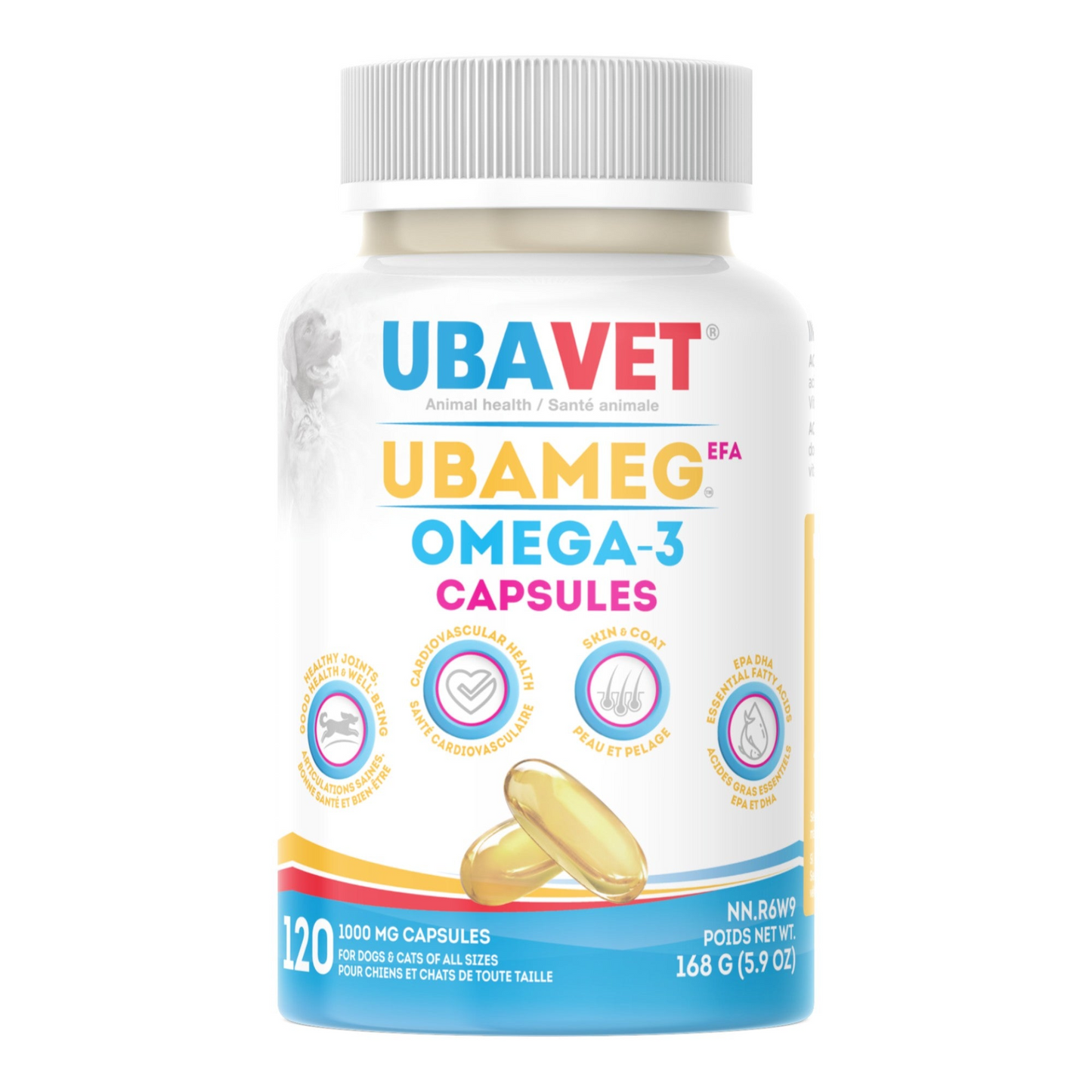 UBAVET Ubameg EFA 1000mg Omega-3 Fatty Acid Capsules for Dogs & Cats (120 caps)