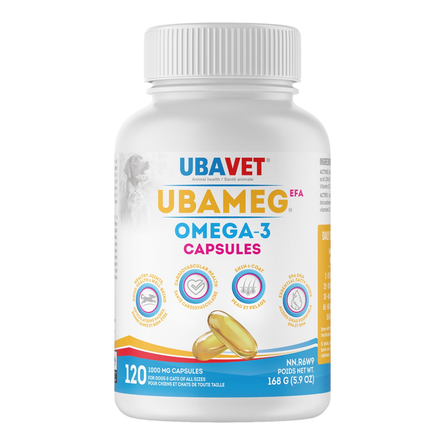 UBAVET Ubameg EFA 1000mg Omega-3 Fatty Acid Capsules for Dogs & Cats (120 caps)