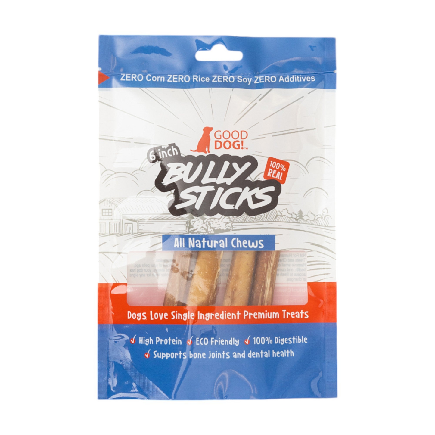 All-Natural Beef Bully Stick Dog Treats – Nutrient-Rich, High-Protein, and Low-Fat Delight for Healthy Dogs – 6" Standard (4-Pack)